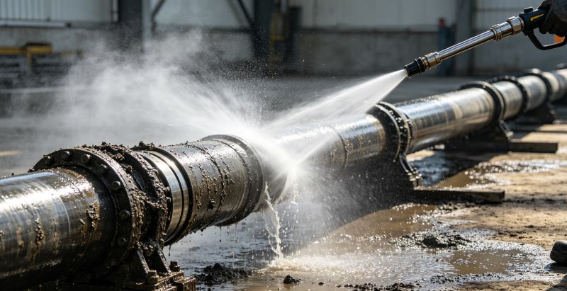 Cleaning drill rods with a high-pressure washer